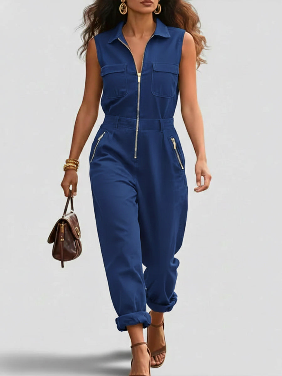 🔥Summer Arrivals🌟Fashionable And Casual Zippered Sleeveless Cotton Jumpsuit