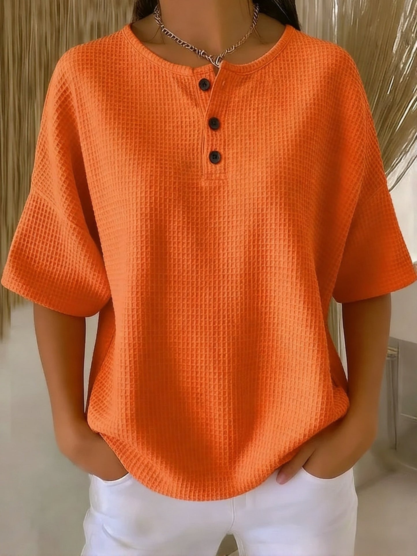 🔥Summer Arrivals🌟Casual Waffle Henry Collar Sweatshirt