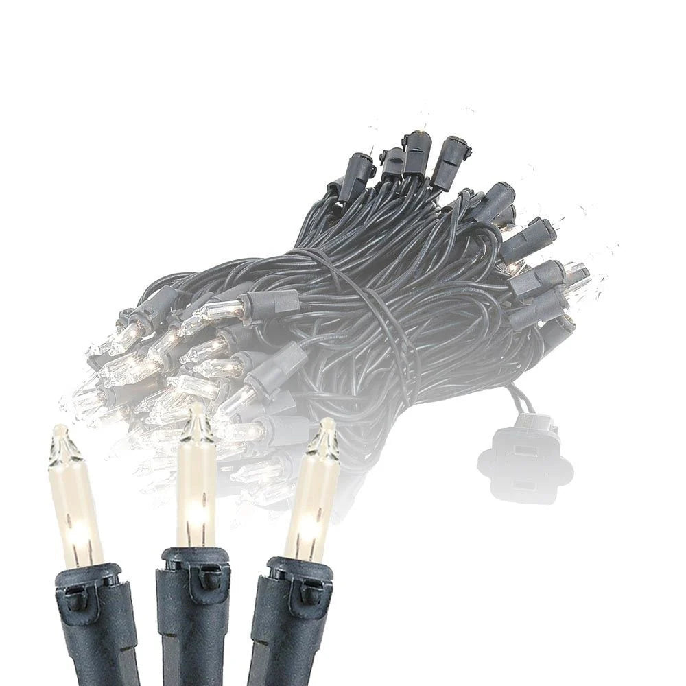 100 Light Christmas Mini Light Set, Black Wire, 34' Long