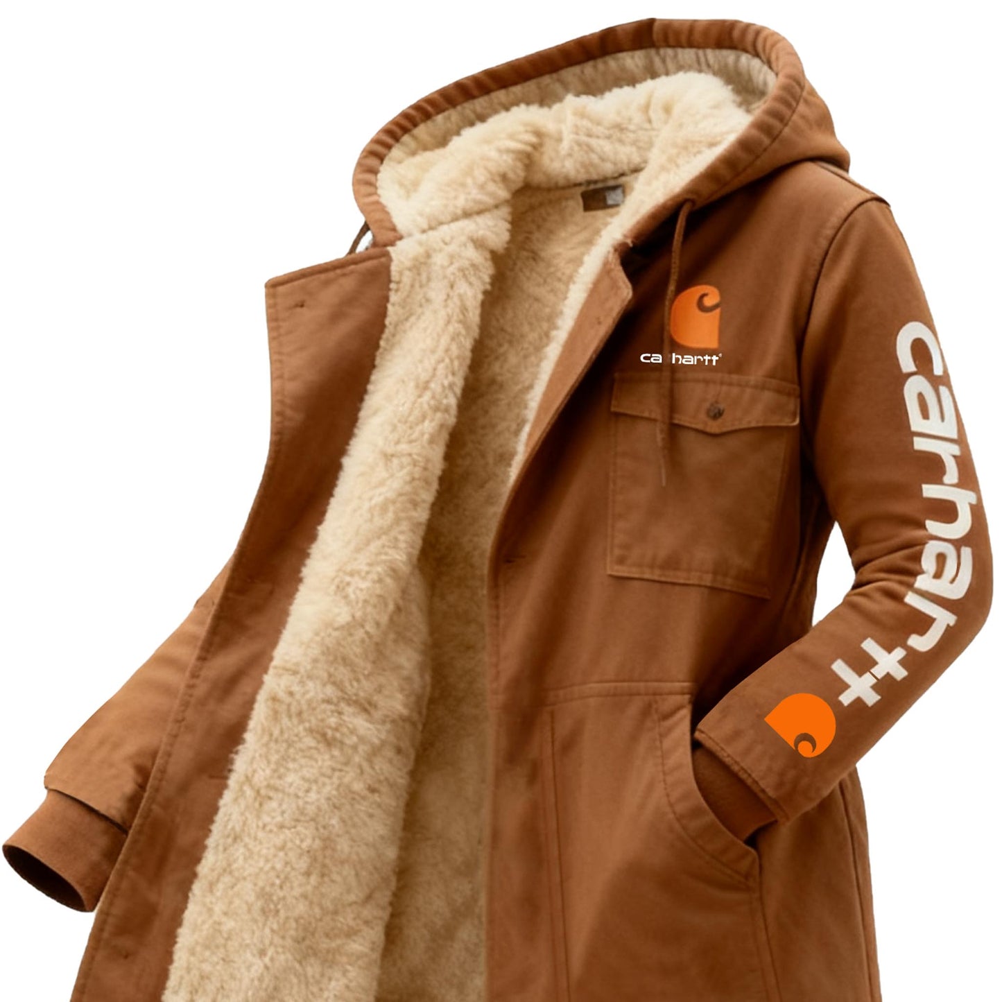 🔥𝗖𝗹𝗲𝗮𝗿𝗮𝗻𝗰𝗲 𝗦𝗮𝗹𝗲🌟Women's Vintage Brown Workwear Fleece Pocket Long Hooded Coat