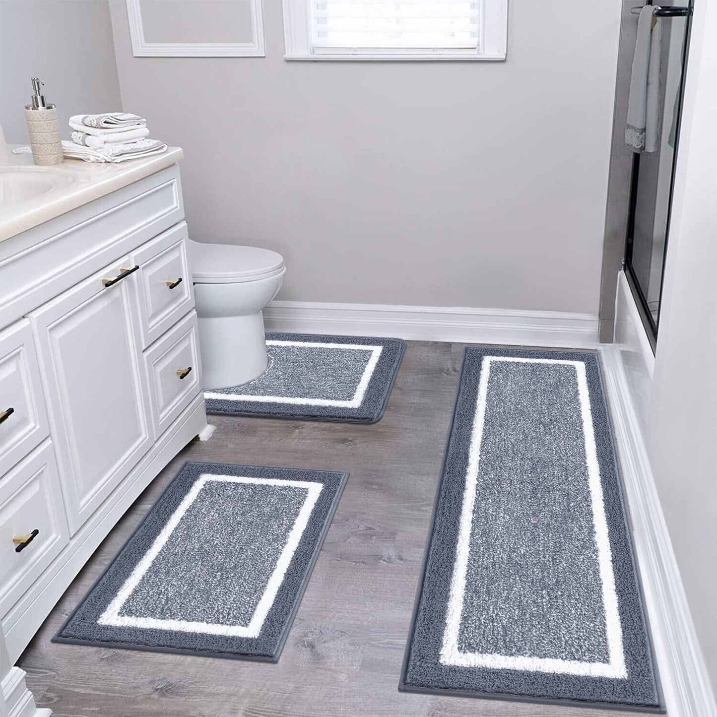 3 Piece Bath Mat Set Bathroom Rugs,Non Slip Plush Bathroom Mats,Absorbent Shaggy Bathroom Rug Set with U-Shaped Contour Toilet