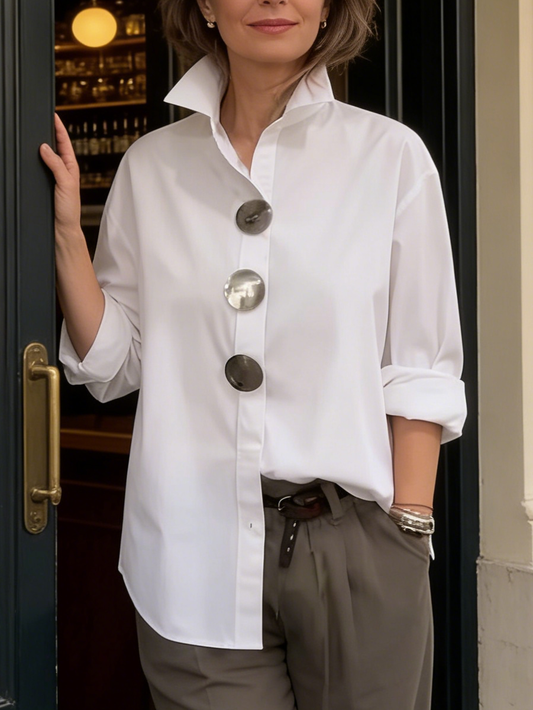 🔥Summer Arrivals🌟Elegant Stand-collar Metal Buttons Cotton Linen Blouse