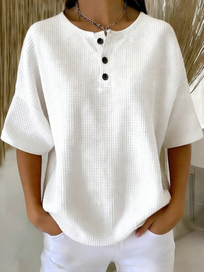 🔥Summer Arrivals🌟Casual Waffle Henry Collar Sweatshirt